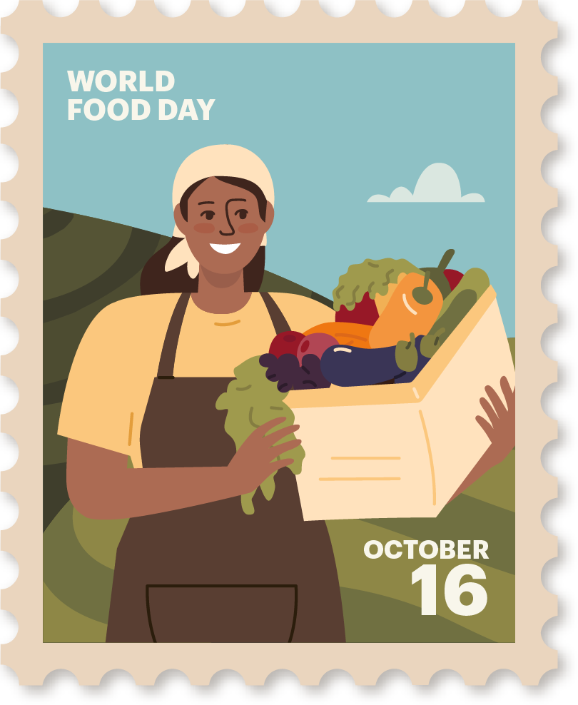 Smiling woman holding food box