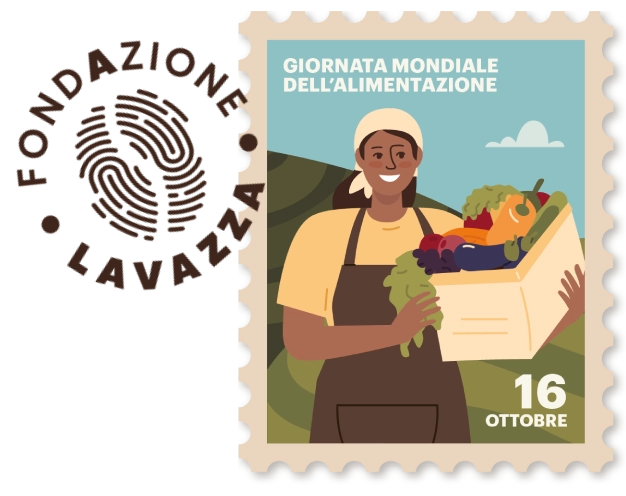 Logo Fondazione Lavazza e francobollo